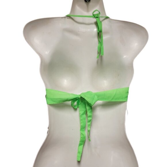 Green Belly Dancing Top Crocheted with Gold Beads Coins Halter Crop Top - Picture 4 of 6